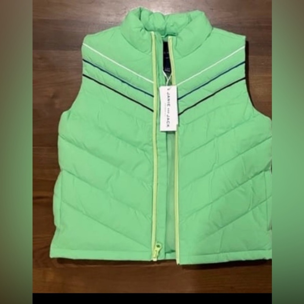 NWT- Janie and Jack Green Puffer Jacket with Striped Detail